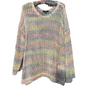 Charlie B Fishnet Crochet Sweater Top Size XXL 3/4 Sleeve Multi Color